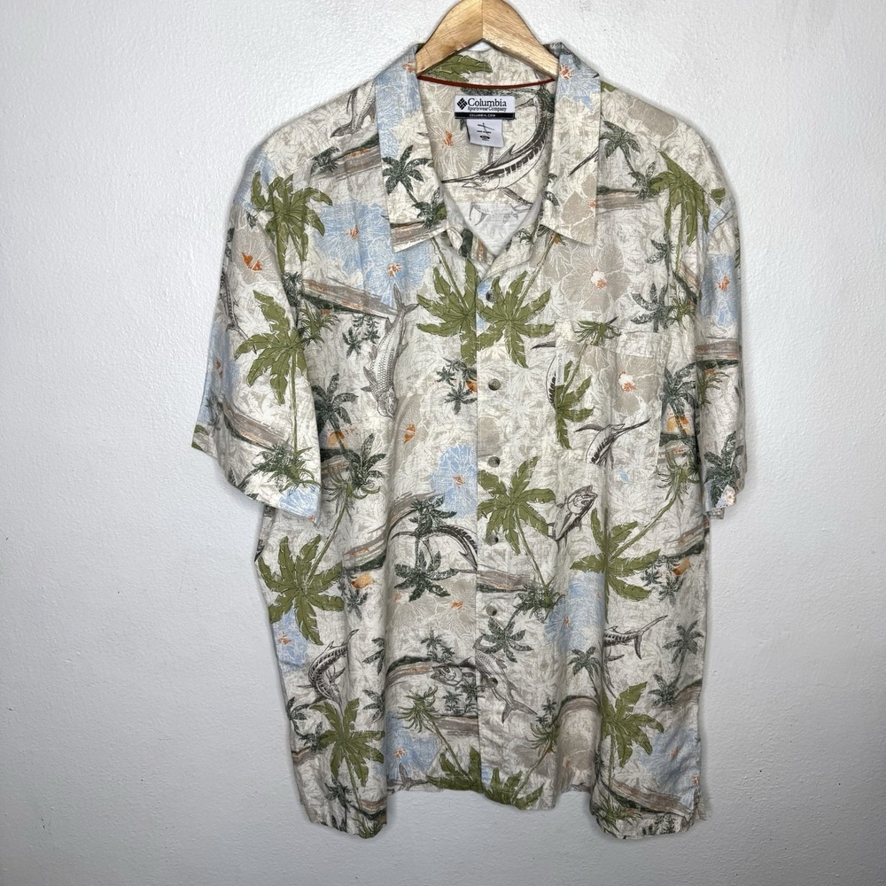 Columbia Swordfish Hawaiian Shirt‎ Mens XXL Fish Button Up Collared Cotton Beach